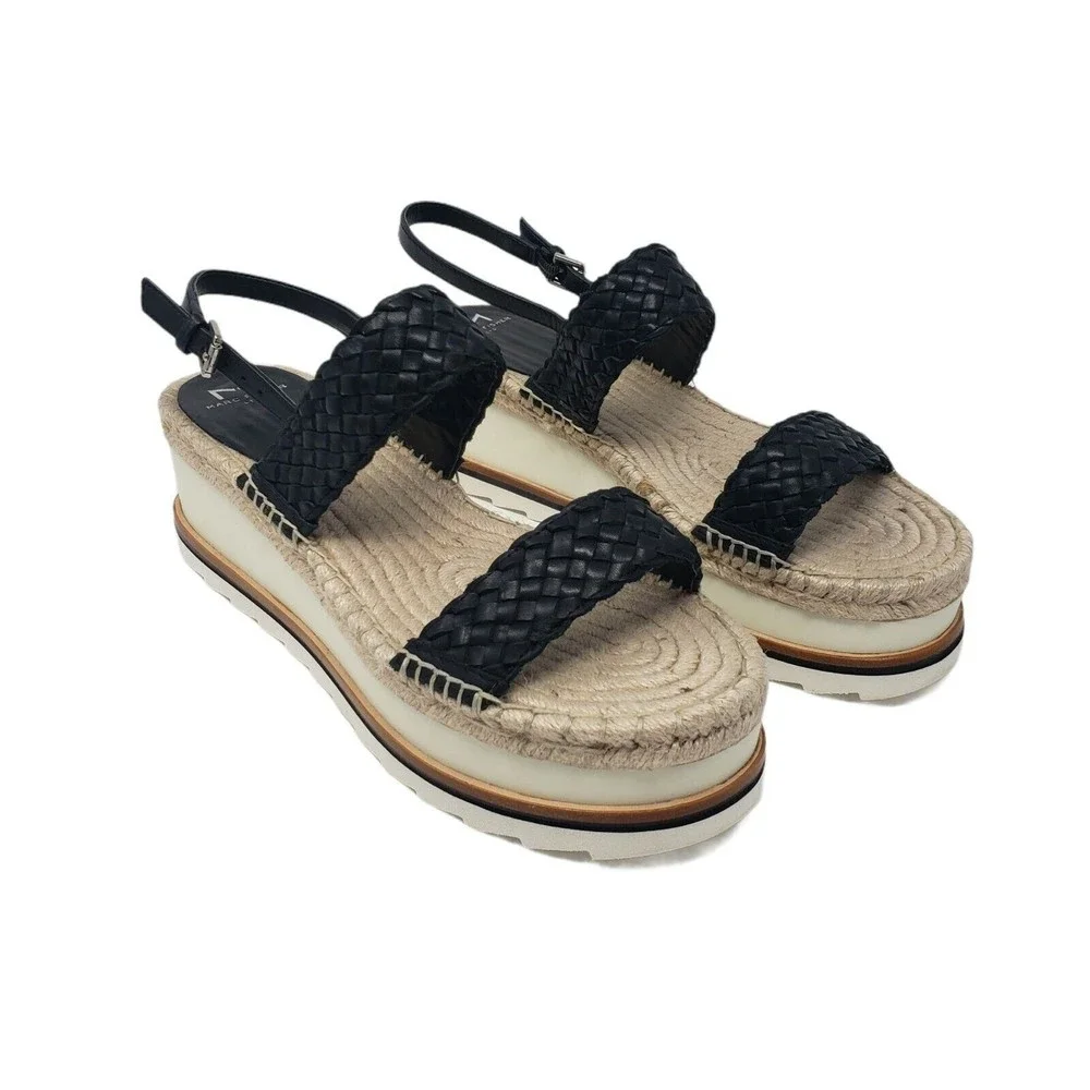 Marc Fisher Gabli Leather Braided Straps Platform Wedge Sandal Black Size 10 NEW
